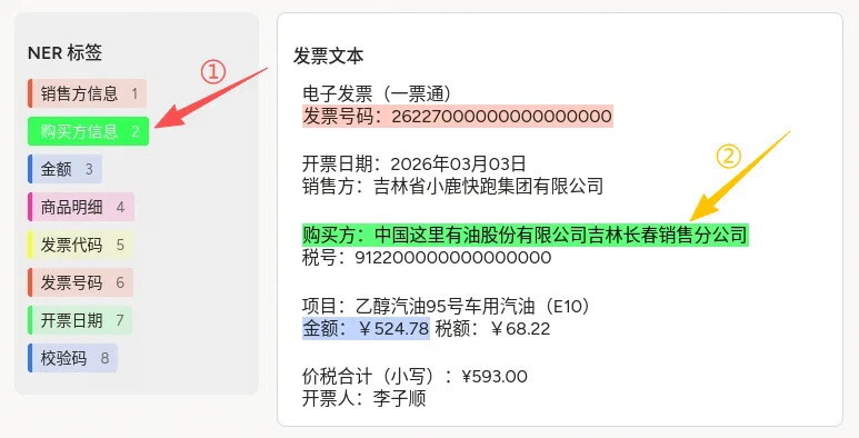 发票命名实体标注示例