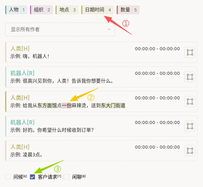 意图分类和槽填充标注示例